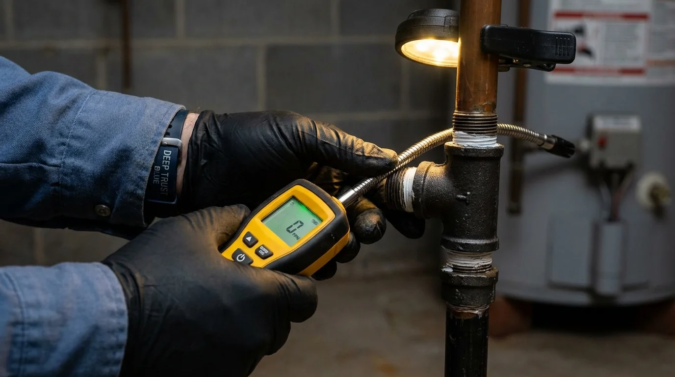 Gas leak detection with electronic sniffer by Johns Plumbing LLC in Lisbon