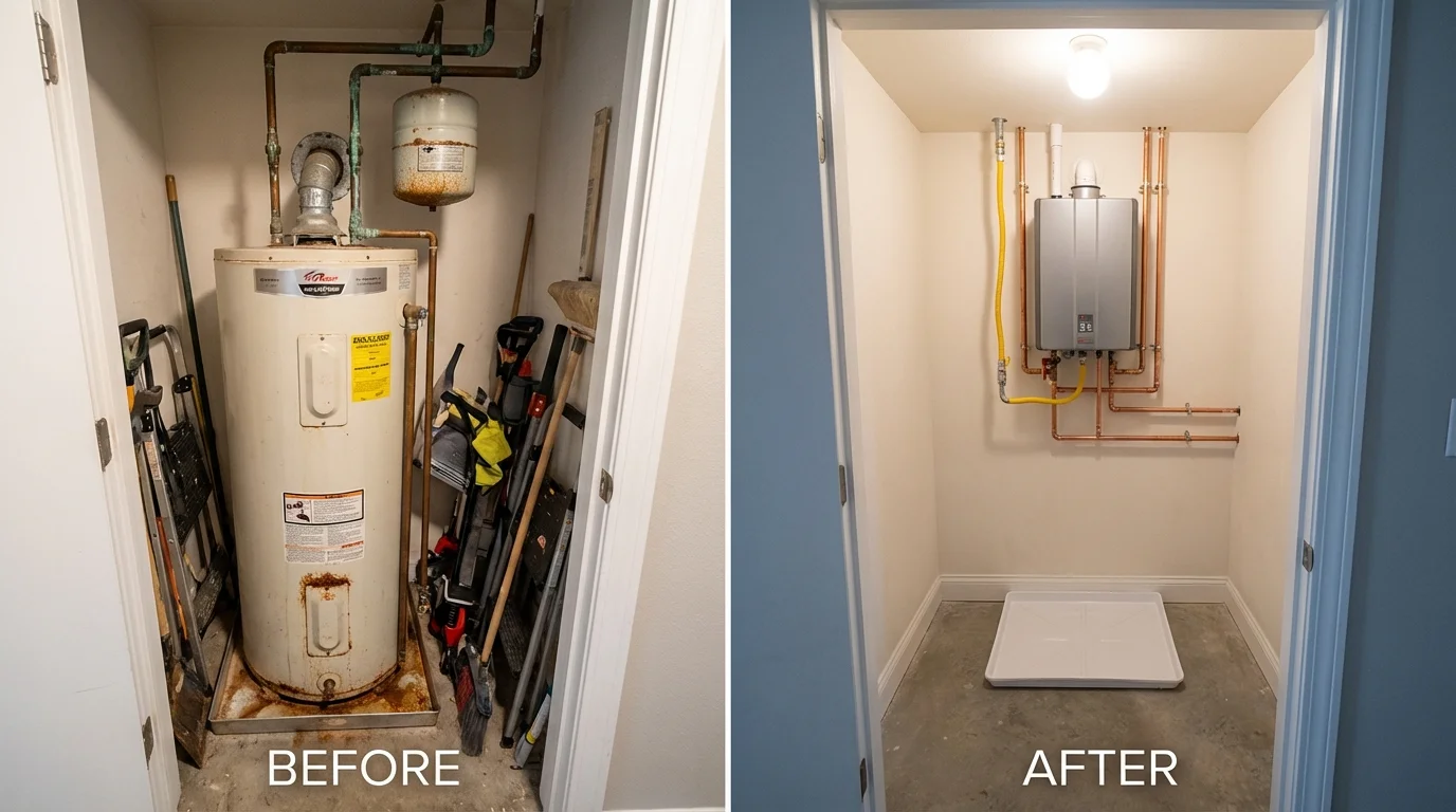 Tank water heater versus wall-mounted tankless unit comparison for Lisbon, ND homeowners